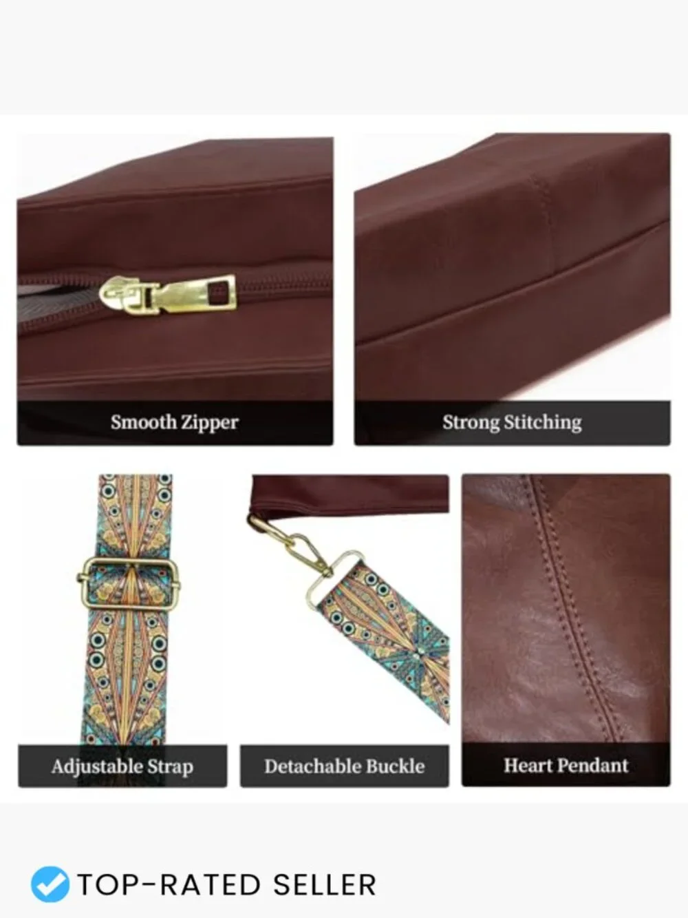 Crossbody Bag Hobo Shoulder Purse Vegan Leather Large Capacity Tote Guitar Strap